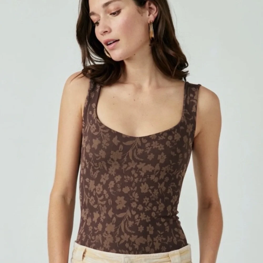 NWT Free People’s Printed Clean Lines Chocolate Combo Bodysuit XS/S
